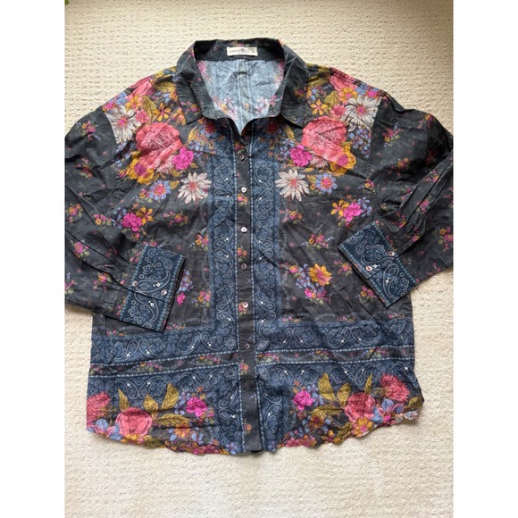 NATURAL LIFE Tops - Natural Life Button Down L Floral Paisley 100% Cotton Boho Botanical Whimsigoth